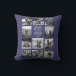 Personalized 11 Photo Collage Navy Blue Throw Pillow<br><div class="desc">Personalized elegant photo throw pillow features a navy blue background that can be changed to any colour, Simply add 11 photos of your choice and your own personalized text in chic handwritten script calligraphy and modern stylish typography. Makes a wonderful keepsake gift for yourself, your family & friends. Perfect holiday,...</div>