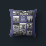 Personalized 11 Photo Collage Navy Blue Throw Pillow<br><div class="desc">Personalized elegant photo throw pillow features a navy blue background that can be changed to any colour, Simply add 11 photos of your choice and your own personalized text in chic handwritten script calligraphy and modern stylish typography. Makes a wonderful keepsake gift for yourself, your family & friends. Perfect holiday,...</div>