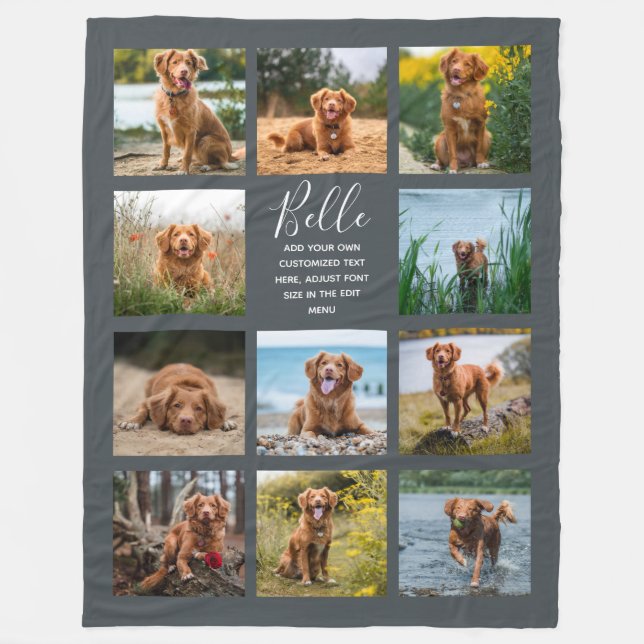 Personalized 11 Photo Collage Off-Black Fleece Blanket (Front)