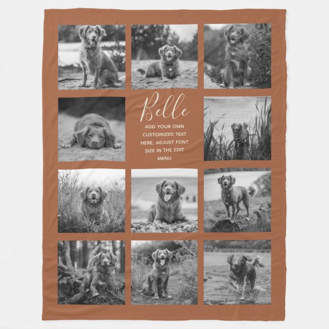 Personalized 11 Photo Collage TerraCotta Fleece Blanket (Front)