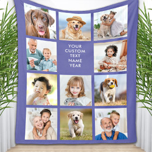 Personalized 11 Photo Collage Trendy Periwinkle Fleece Blanket