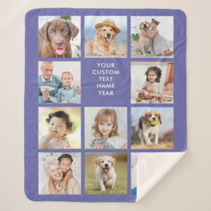 Personalized 11 Photo Collage Trendy Periwinkle Sherpa Blanket