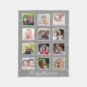Personalized 12 Family Photo Collage Gray Fleece Blanket