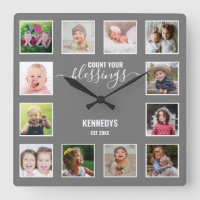 Personalized 12 Photo Collage Family Blessing Grey