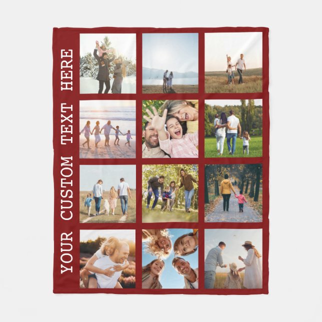 Personalized 12 Photo Collage Fleece Blanket (Front)