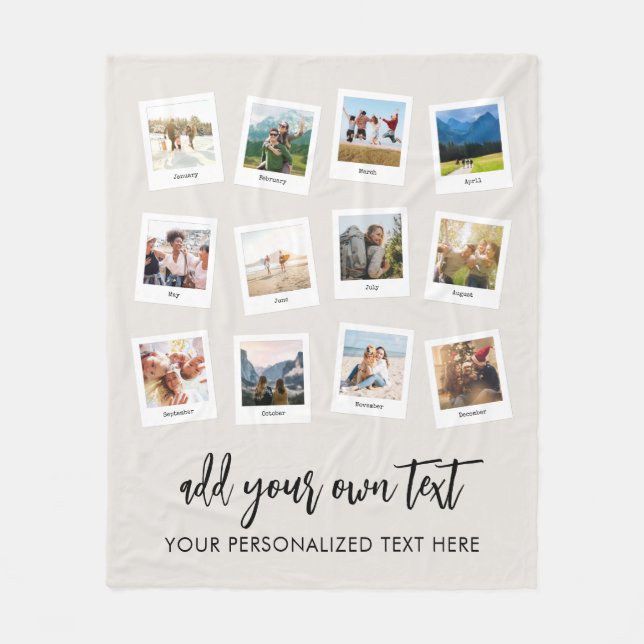 Personalized 12 Photo Collage Fleece Blanket (Front)