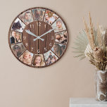 Personalized 12 Photo Collage Natural Wood Large Clock<br><div class="desc">Easily create your own personalized rustic wooden planks farmhouse style wall clock with your custom photos. For best results,  crop the images to square - with the focus point in the centre - before uploading.</div>