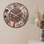 Personalized 12 Photo Collage Natural Wood Round Clock<br><div class="desc">Easily create your own personalized rustic wooden planks farmhouse style wall clock with your custom photos. For best results,  crop the images to square - with the focus point in the center - before uploading.</div>