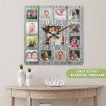 Personalized 13 Photo Collage Rustic Grey Wood   Square Wall Clock<br><div class="desc">Create your own photo collage wall clock with 12 of your favourite pictures. NOTE: Please upload your photos after cropping them to a square size. This will help you avoid cutting off face in the corners. The photo frame clock helps you treasure your special moments and also makes a thoughtful...</div>