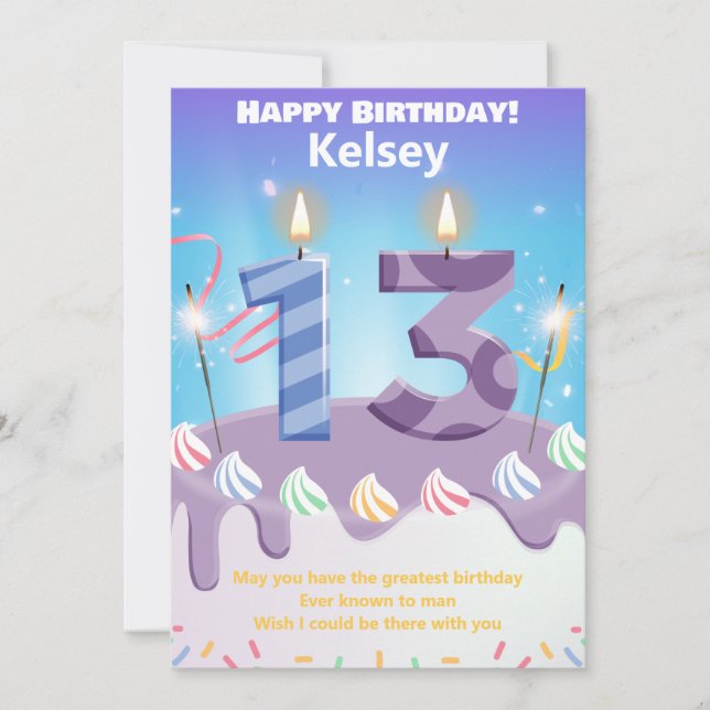 Personalized 13-Year-Old Happy Birthday Card (Front)