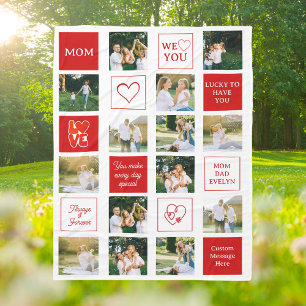 Personalized 14 Photo Collage Messages for Mom Fleece Blanket