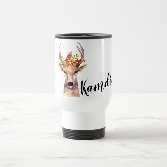 Personalized 15 ounce coffee mug boho deer Buck He (Center)