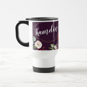 Personalized 15 ounce coffee mug Plum Purple Roses