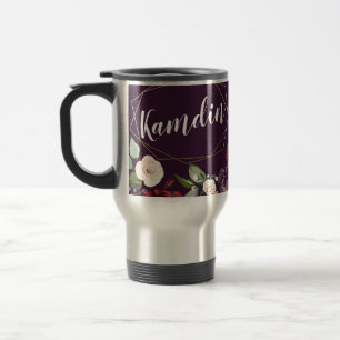 Personalized 15 ounce coffee mug Plum Purple Roses