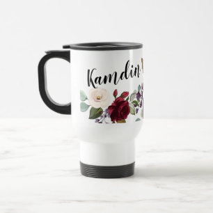 Personalized 15 ounce coffee mug Roses on White wi