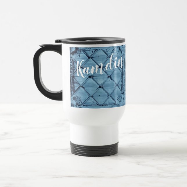 Personalized 15 ounce coffee mug Rustic Tin Panel (Left)