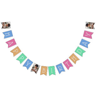 Personalized 16-Flag Photo Colourful Happy Birthda Bunting Flags
