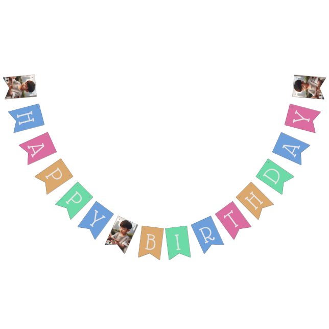 Personalized 16-Flag Photo Colourful Happy Birthda Bunting Flags (All)