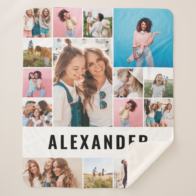 Personalized 16 photo best friend modern minimal f sherpa blanket (Front)