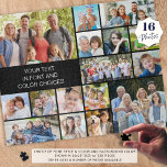 Personalized 16 Photo Collage Custom Colour Jigsaw Puzzle<br><div class="desc">Create a photo memory puzzle utilizing this easy-to-upload photo collage template with 16 pictures in various shapes and sizes and personalized with your custom text in your choice of text font styles, colour, size and placement and background colour (shown in white on black). ASSISTANCE: For help with design modification or...</div>