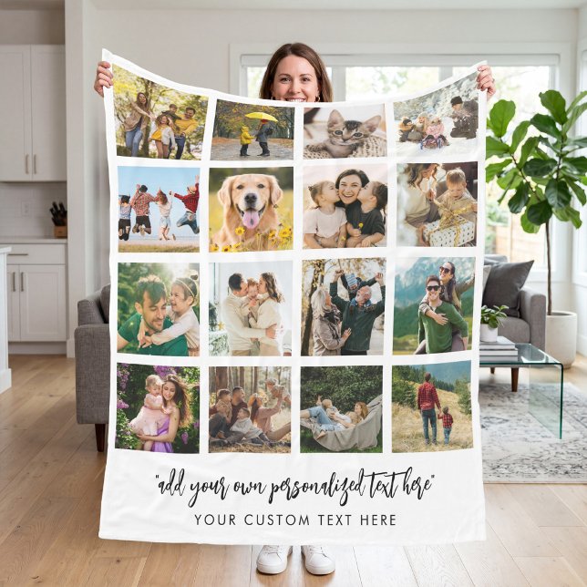 Personalized 16 Photo Collage Fleece Blanket (Creator Uploaded)