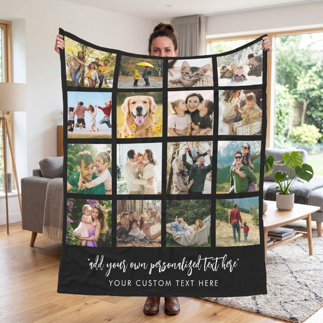 Personalized 16 Photo Collage Fleece Blanket (Creator Uploaded)