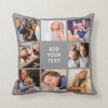 Personalized 16 Photo Collage Grey Throw Pillow<br><div class="desc">Personalized photo collage pillow featuring a stylish grey background that can be changed to any colour,  16 pictures of your choice,  and a simple text template.</div>