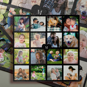 Personalized 16 photo collage monogrammed jigsaw puzzle