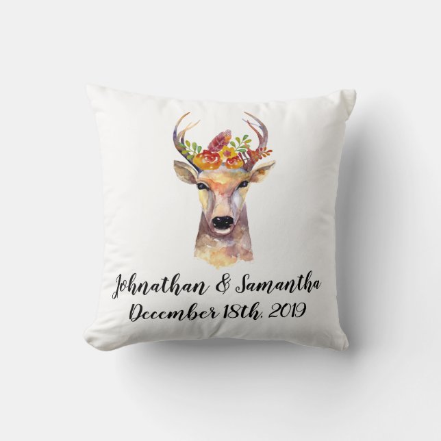 Personalized 16"x16" Throw Pillow boho deer Buck H (Front)
