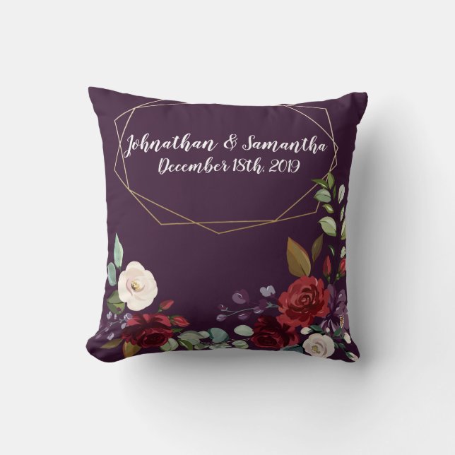 Personalized 16"x16" Throw Pillow Plum Purple Rose (Front)