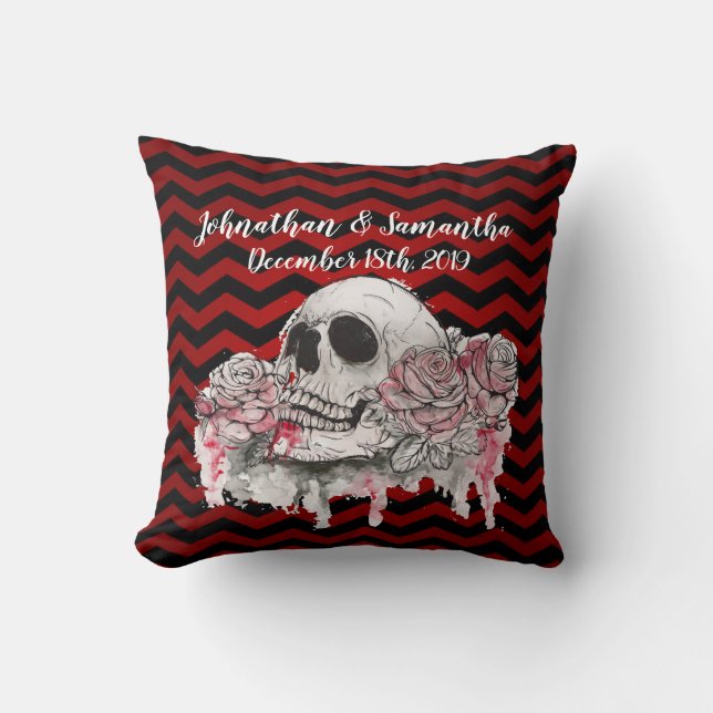 Personalized 16"x16" Throw Pillow skull Rose Gothi (Front)