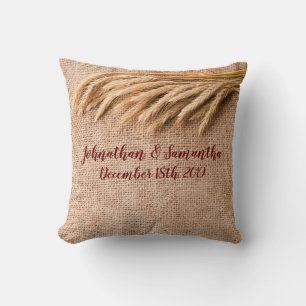 Personalized 16"x16" Throw Pillow Wheat on Burlap