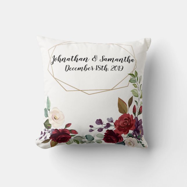 Personalized 16"x16" Throw Pillow White Roses Gold (Front)
