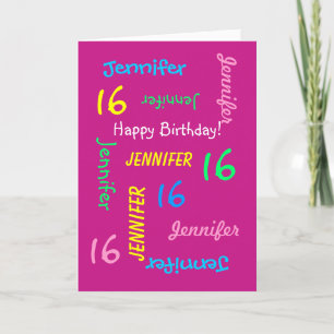 Personalized  16th Birthday Greeting Card Hot Pink