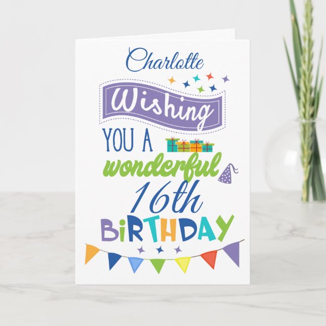 Personalized 16th Birthday Greetings Card (Front)
