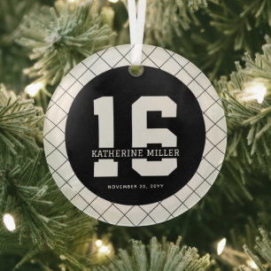 Personalized 16th Birthday Modern and Elegant   Glass Ornament
