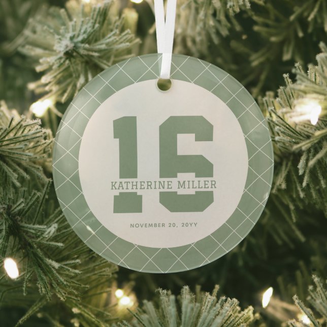 Personalized 16th Birthday Modern and Elegant   Glass Ornament (Insitu)