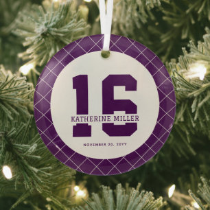 Personalized 16th Birthday Modern and Elegant   Glass Ornament