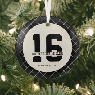 Personalized 16th Birthday Modern and Elegant Glass Ornament