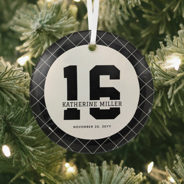Personalized 16th Birthday Modern and Elegant   Glass Ornament (Insitu)