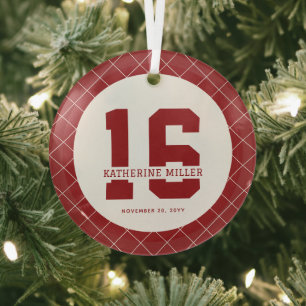 Personalized 16th Birthday Modern and Elegant Glass Ornament