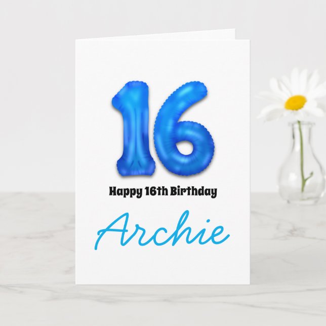 Personalized 16th Birthday Number Balloon Card (Small Plant)