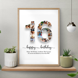 Personalized 16th Birthday Photo Collage Poster
