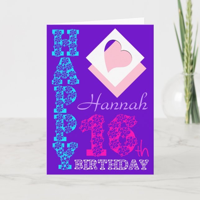 Personalized 16th Birthday Purple Greeting C Card (Front)