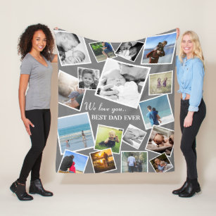 Personalized 17 Dad Photo Collage   Father's Day F Fleece Blanket