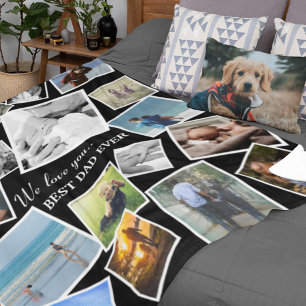 Personalized 17 Dad Photo Collage Father's Day Fleece Blanket