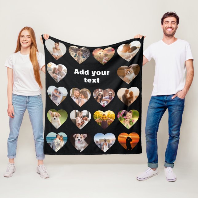 Personalized 18 Heart Photo Collage Fleece Blanket (In Situ)