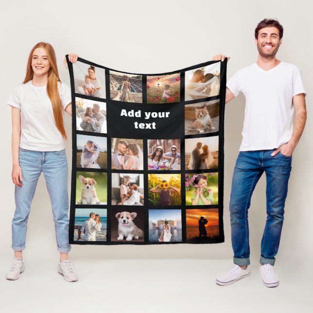Personalized 18 Photo Collage Fleece Blanket (In Situ)