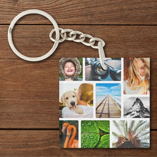Personalized 18 Photo Collage Template Framed Keychain (Creator Uploaded)