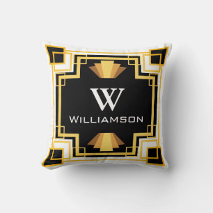 Personalized - 1920s Gold & Black Geometric Style Throw Pillow